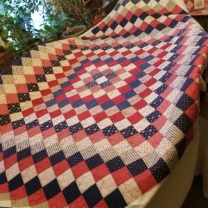 Anne's Red White and Blue Around the World Quilt